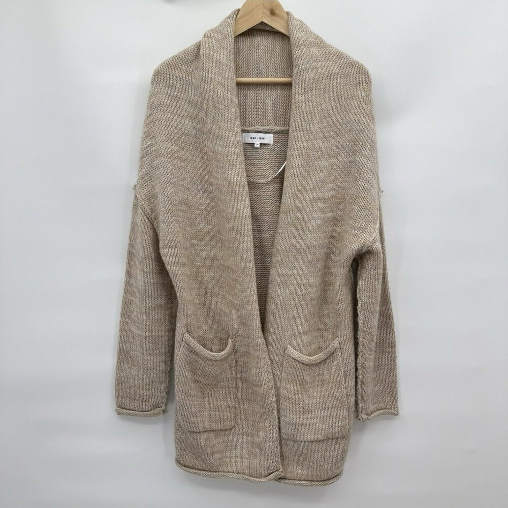 John + Jenn Cardigan Womens Small Beige Chunky Knit Long Sleeve Boho Lagenlook